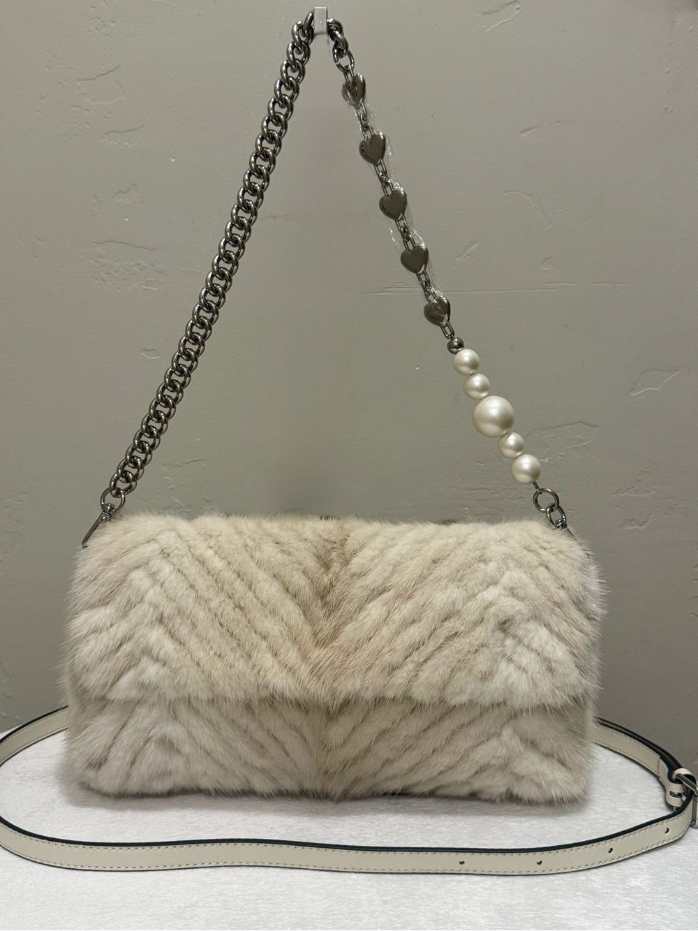 Luxury Real Mink Fur Handmade Baguette Bag, Clutch/Shoulder Bag/Crossbody